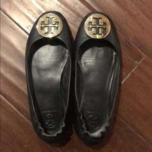 Tory Burch Minnie Travel Flat (7.5) Black Leather